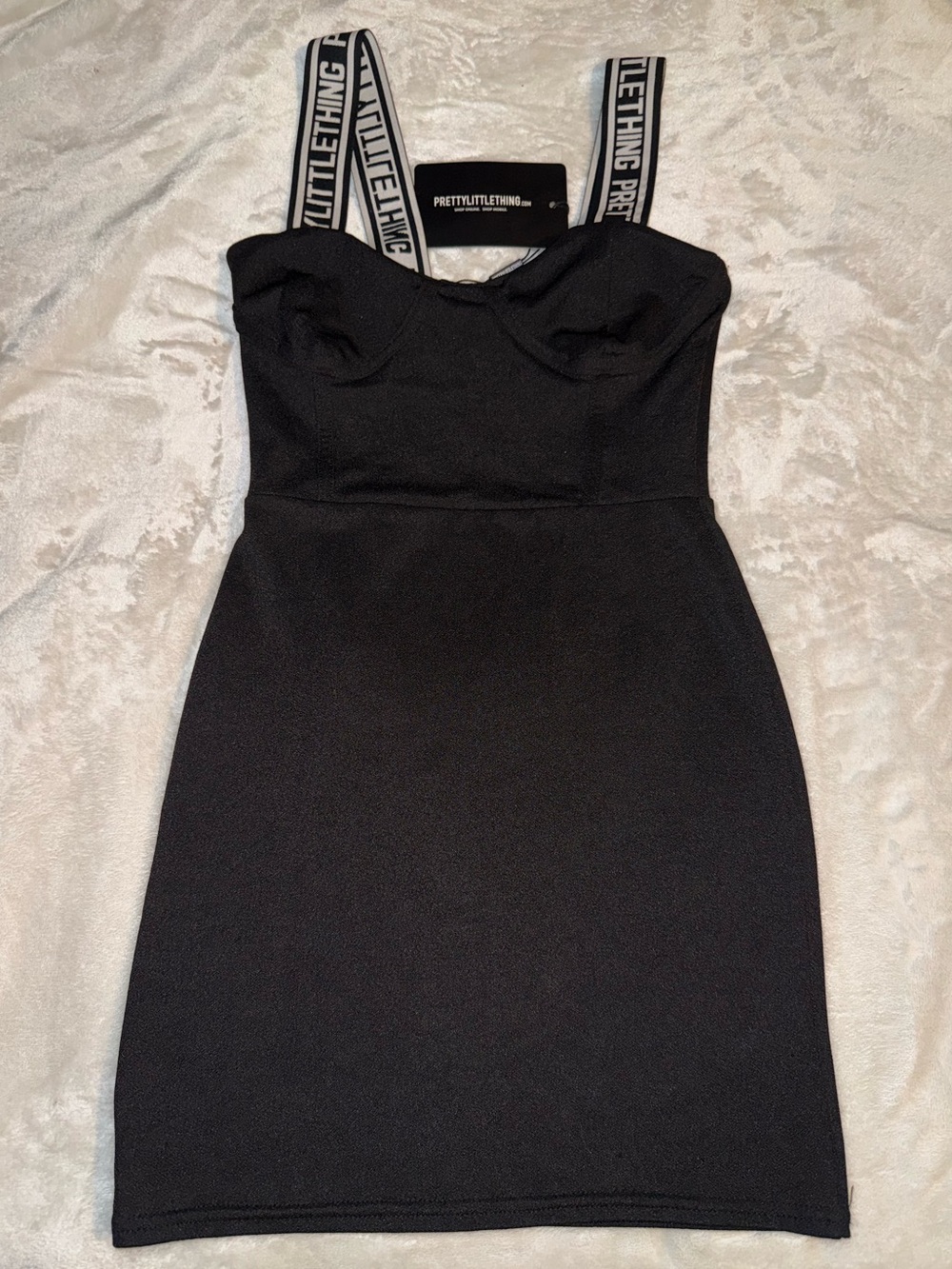 🖤NWT~PrettyLittleThing Black Mini Dress with Branded/Logo Straps!